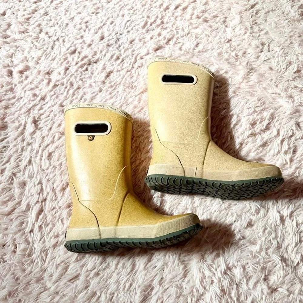 Bogs Yellow Glitter Waterproof Rain Boots Girls 3 Kidcore Whimsical Utility